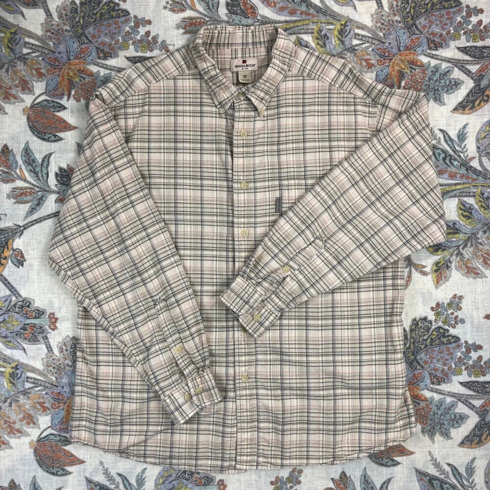 Woolrich Beige Cream Plaid Long Sleeve Button Shirt 2XL